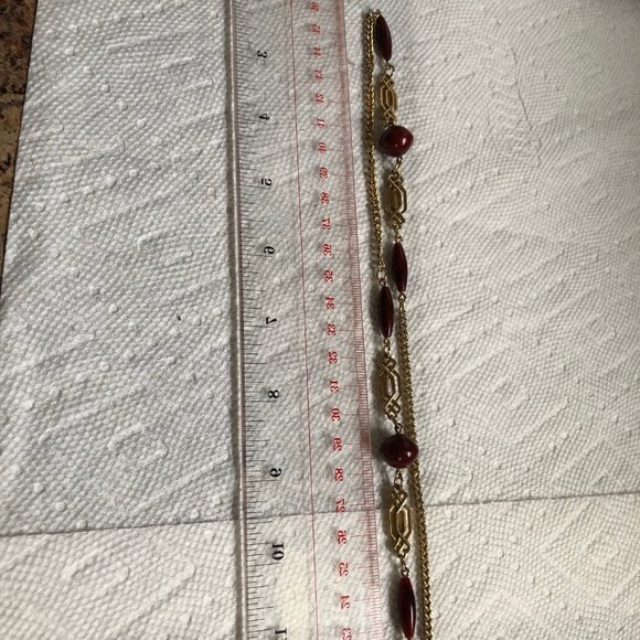 Sarah Coventry gold tone metal chain red beads long necklace 34" - Picture 5 of 6